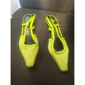 Gianni Bini Neon Lime Green Pointed Toe Slingback Kitten Heels StrappyPumps 7.5M